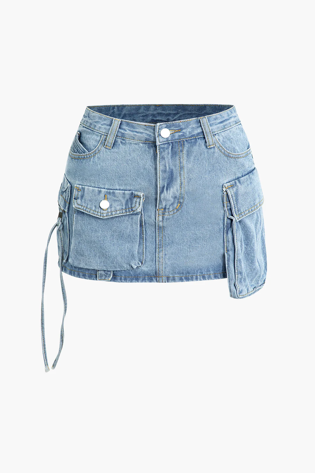 Multi-Pocket Denim Mini Cargo Skirt