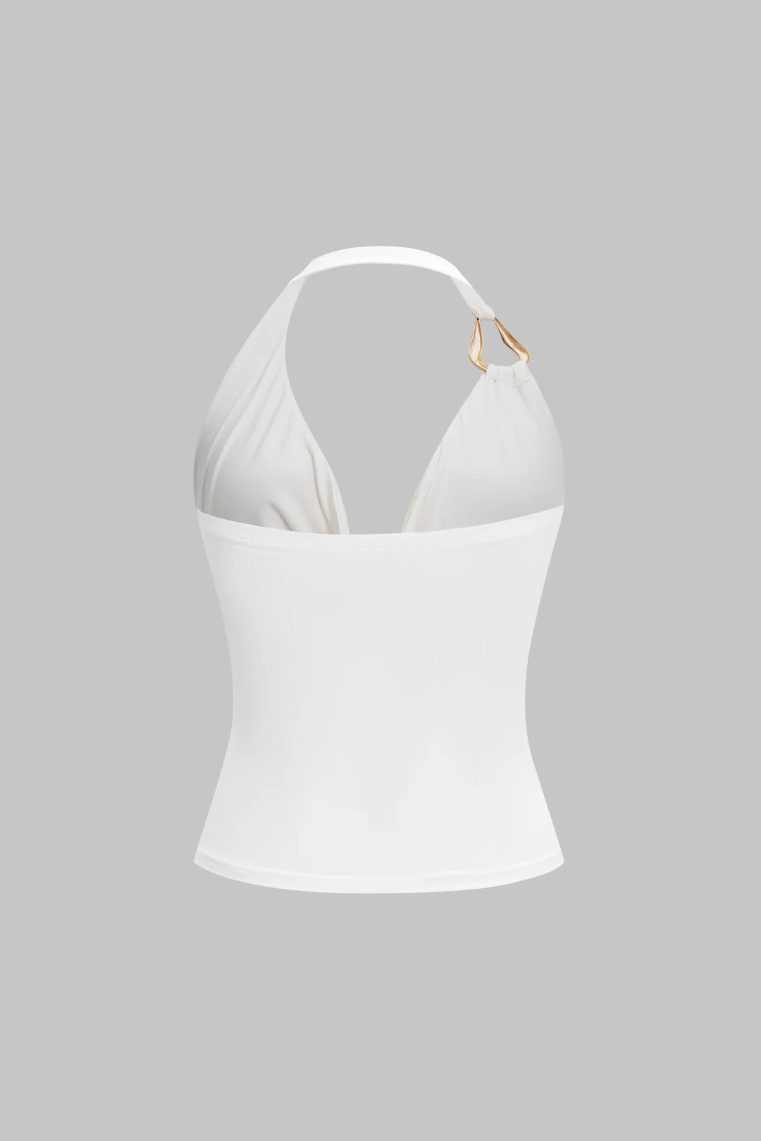 Metallic Decorated Backless Cowl Neck Halter Tank Top