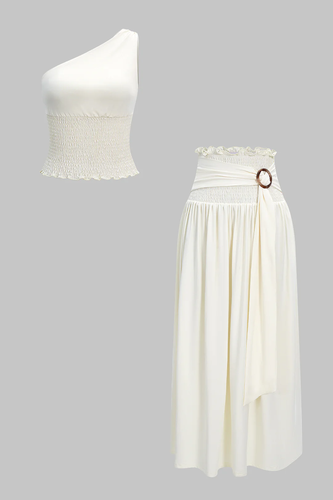 Shirred Single-Shoulder Cami Top and Strappy Skirt Outfit Set