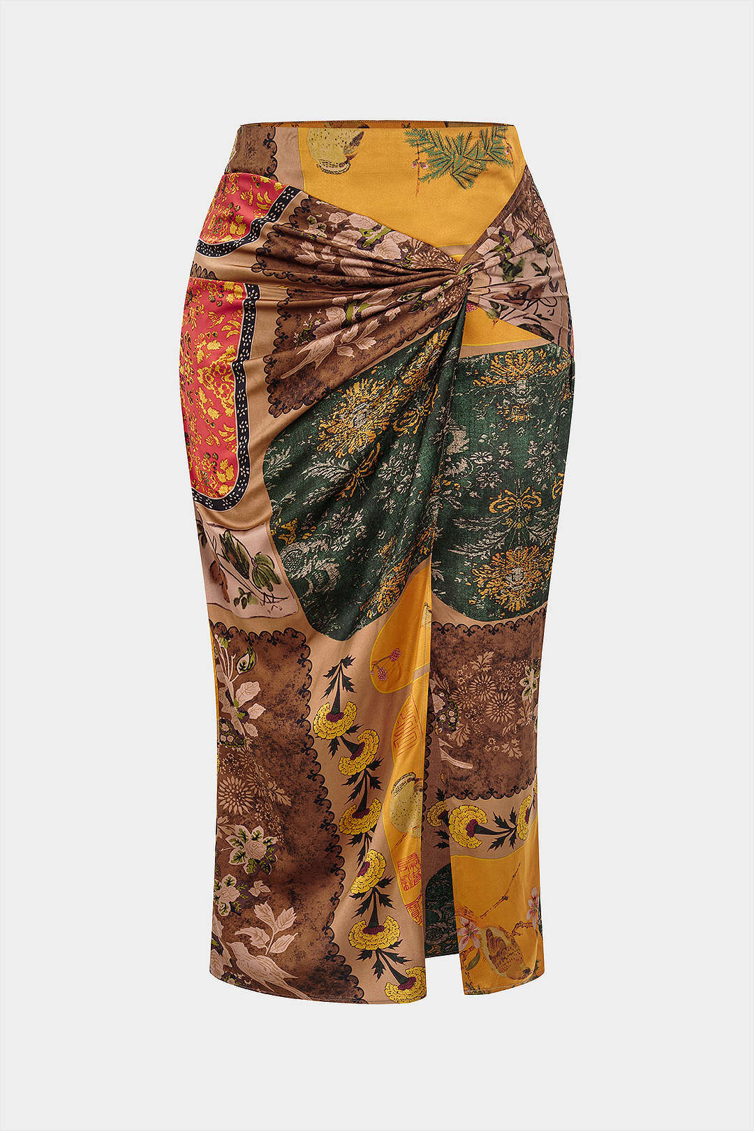 Plus Size Bohemian Pattern Zipper High Waist Twist Knot Skirt