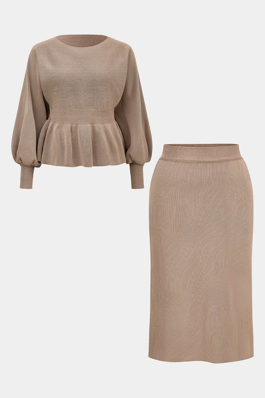 Plus Size Knit Top And High Waist Skirt Set