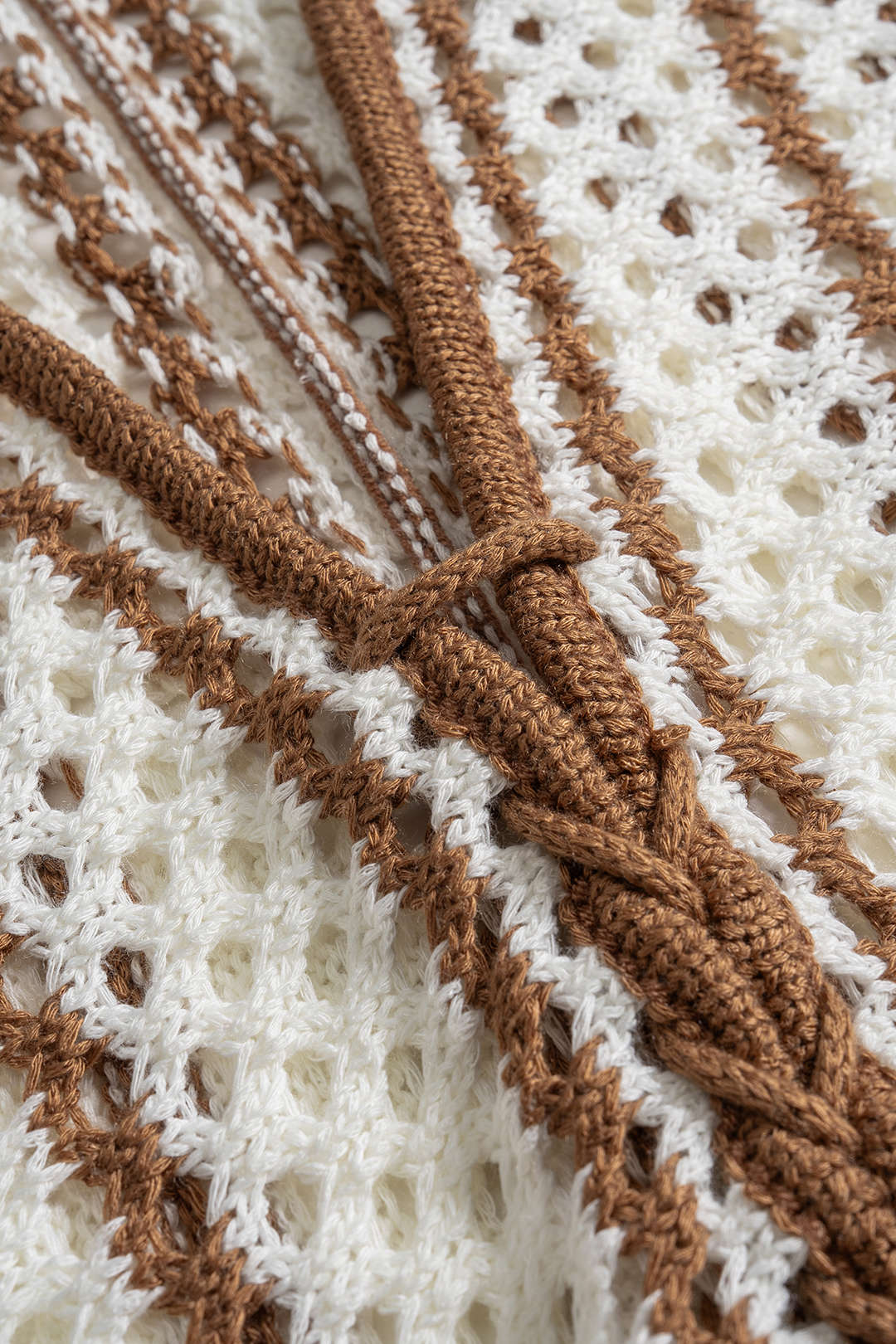 Plus Size Knitted Striped Print Tie-Up Fringe Short-Sleeve Top