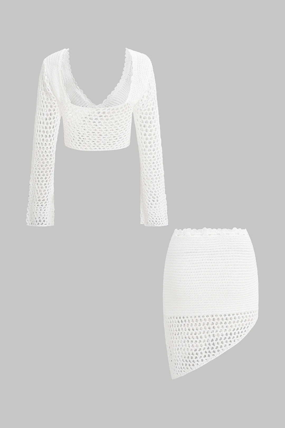 Knit Cut Out Long Sleeve Crop Top And Tie-Up Skirt Set