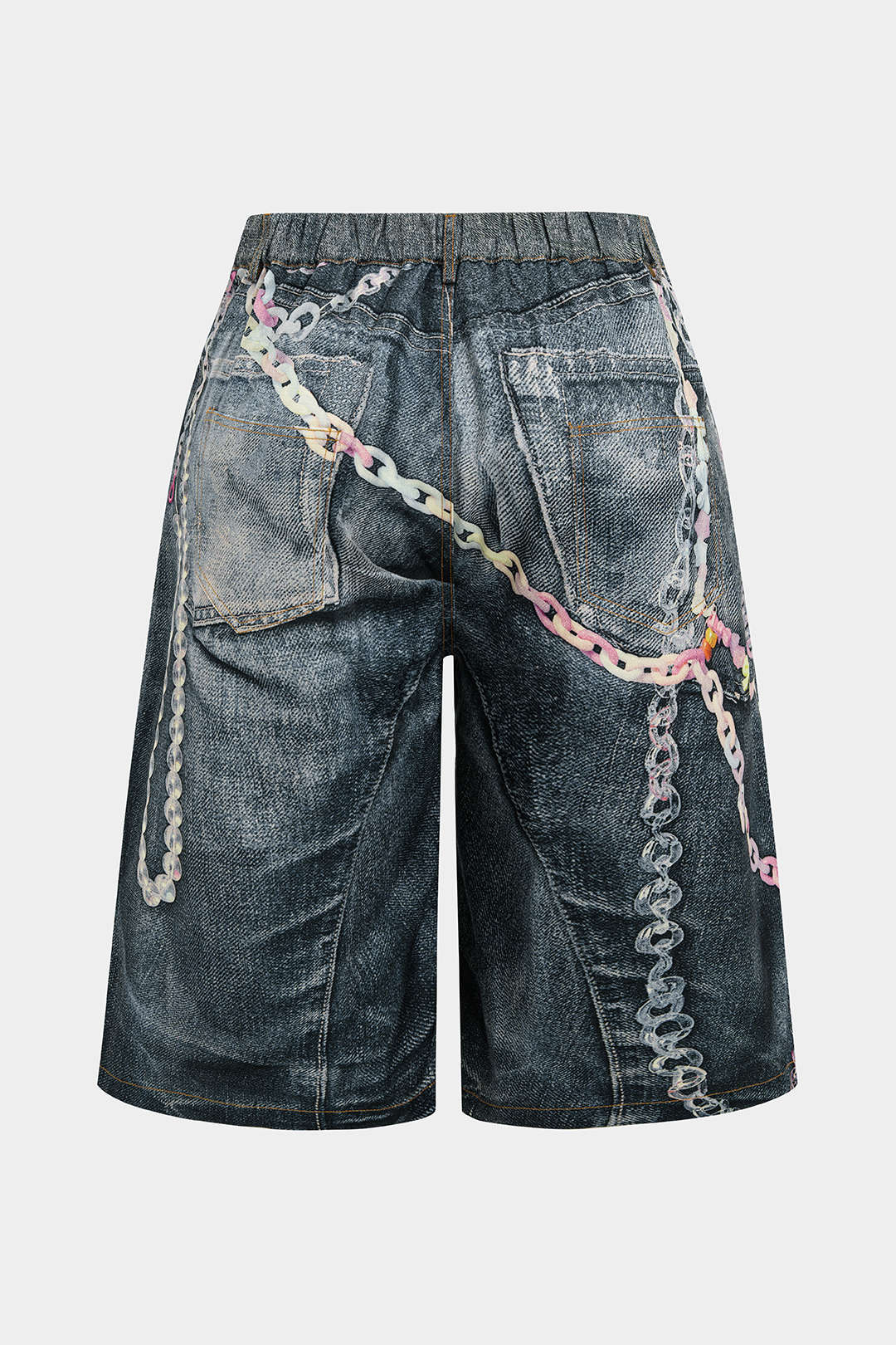 Plus Size Chain Print Denim Wide Leg Shorts