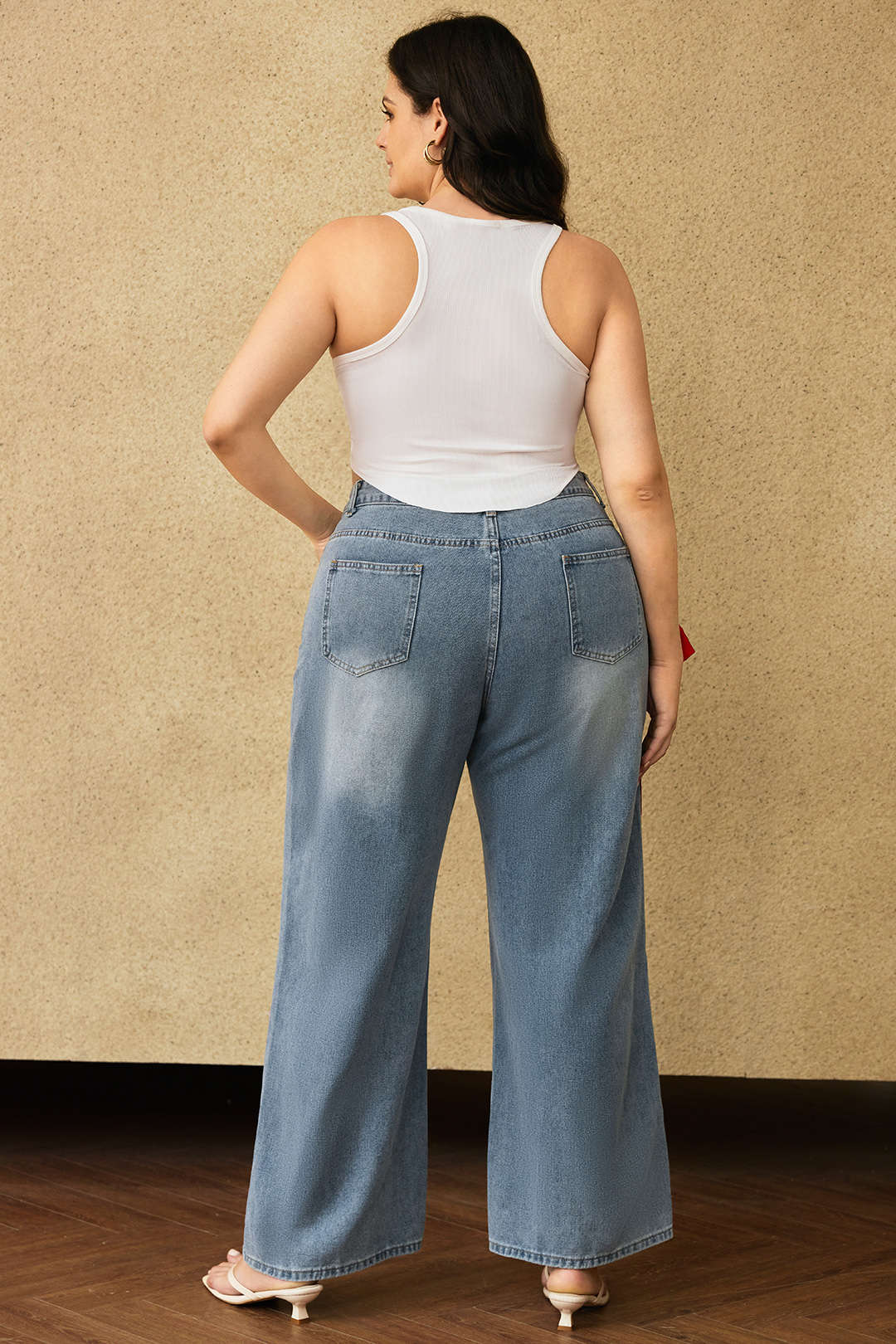 Plus Size Denim Patchwork Zipper Jeans