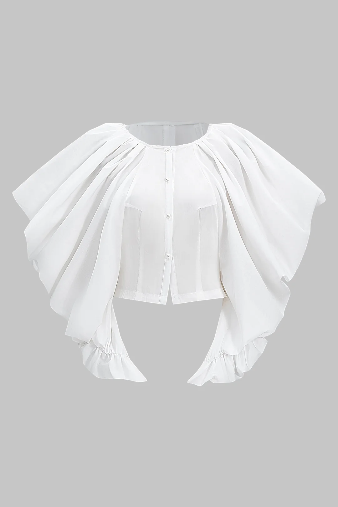 Button Ruched Short-Sleeve Shirt