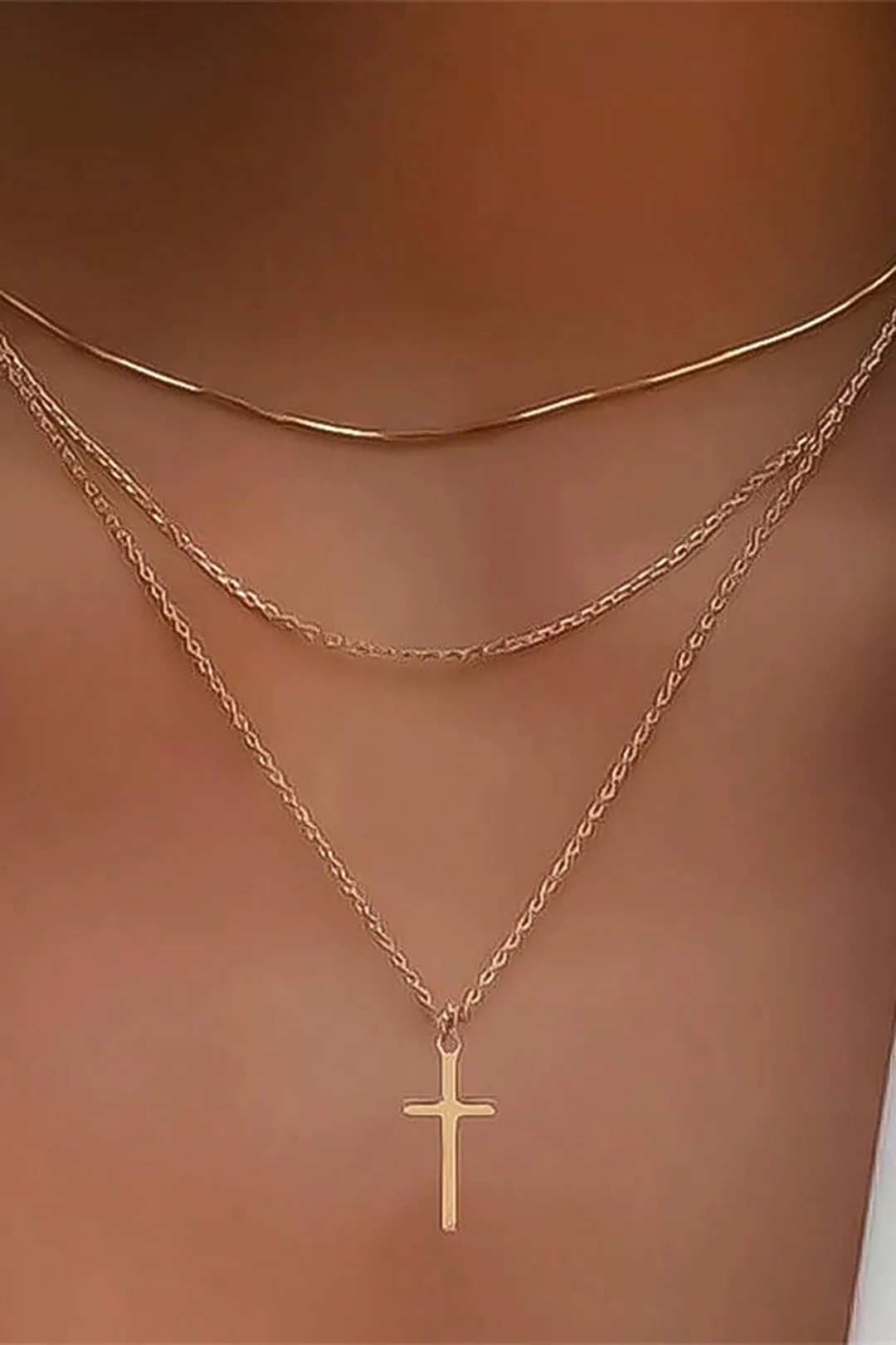 Layered Lock Pendant Chain Necklace