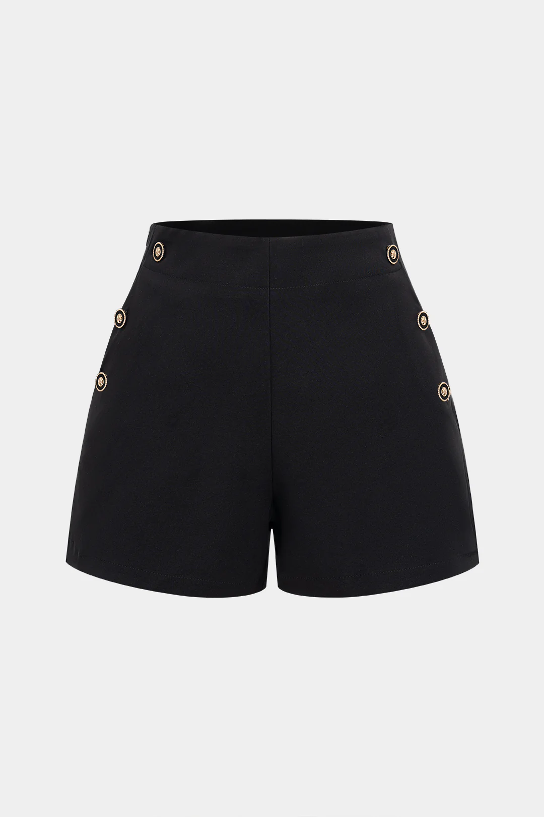High-Waisted Button-Decorated Shorts