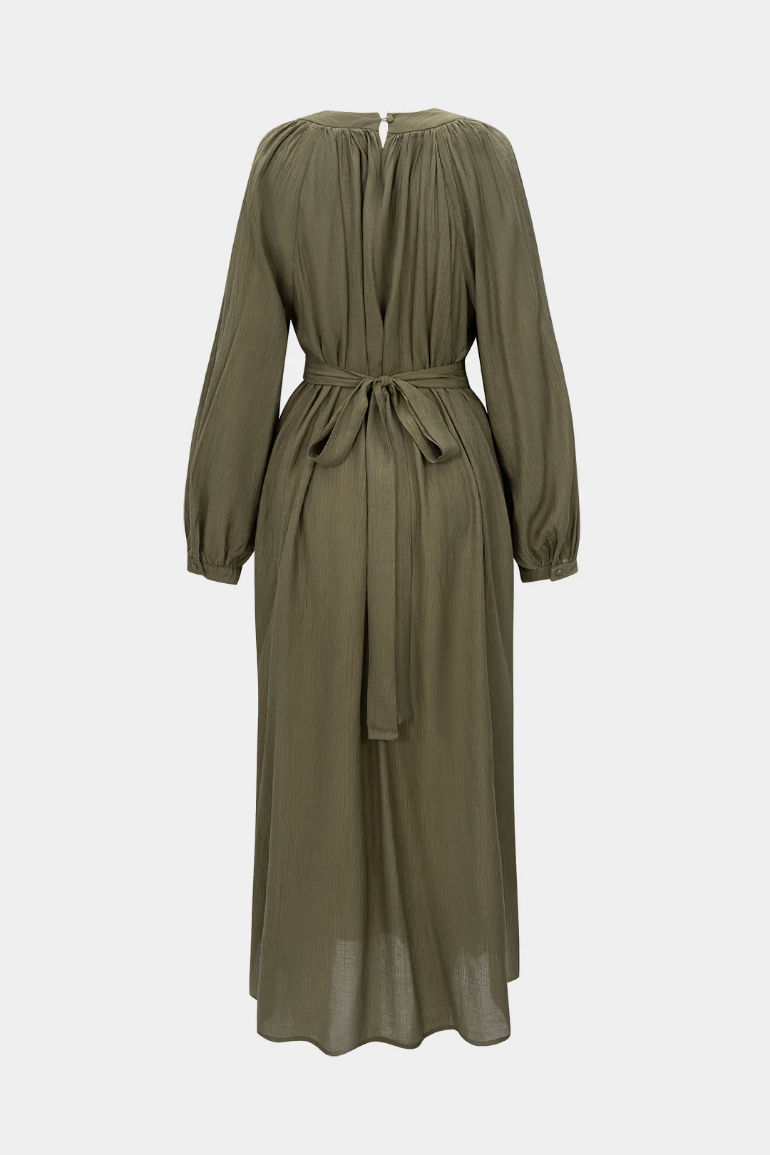 Ruched Tie-Back Long-Sleeve Maxi Dress