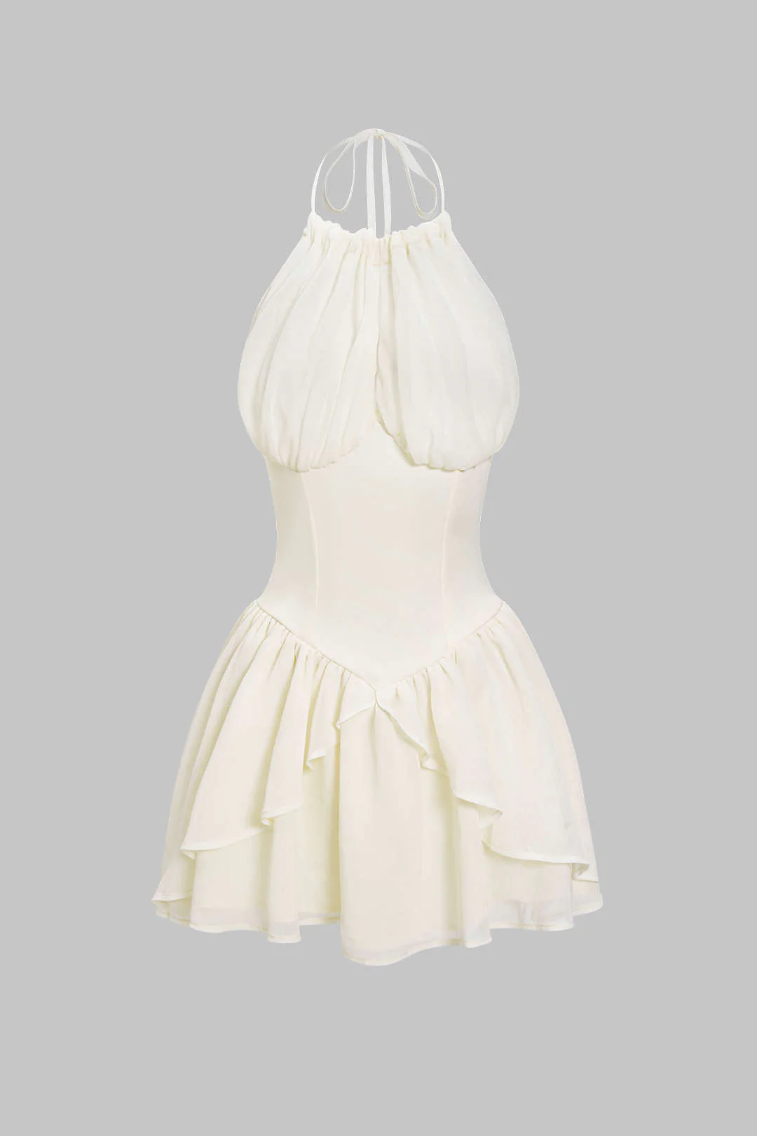 Chiffon Tie-Up Halter Neck Backless Sleeveless Mini Dress