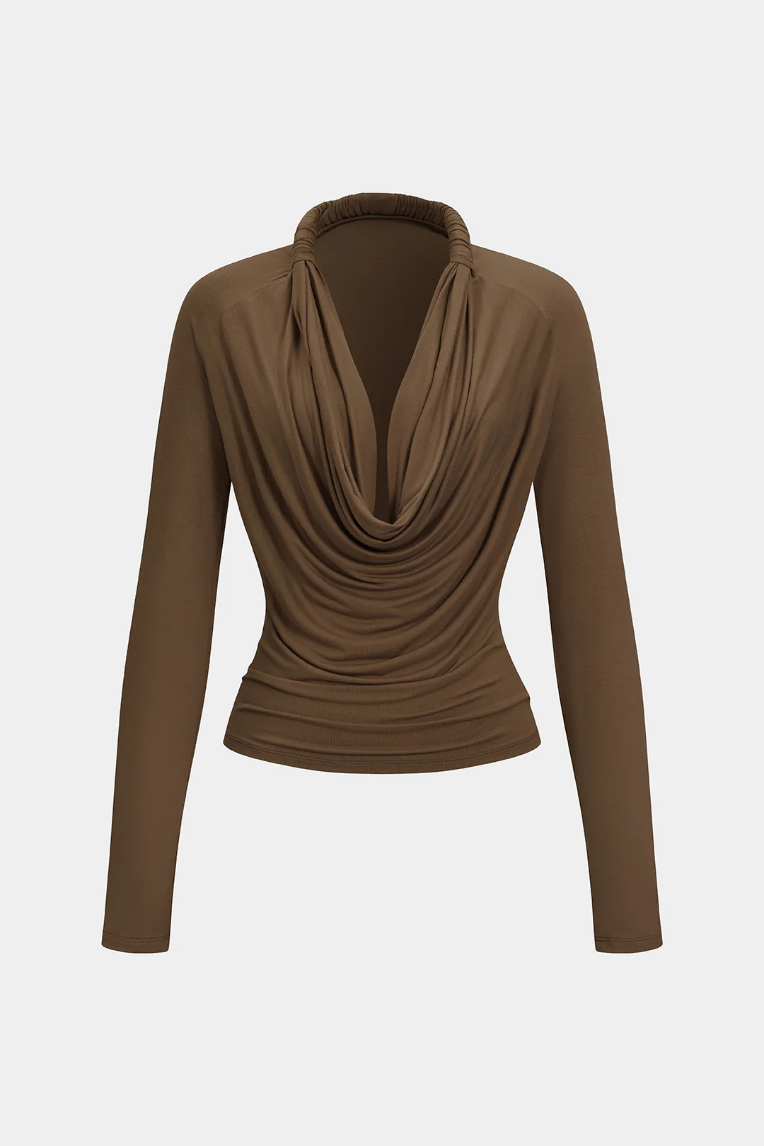 Ruched Draped Cowl Neck Long Sleeve Blouse