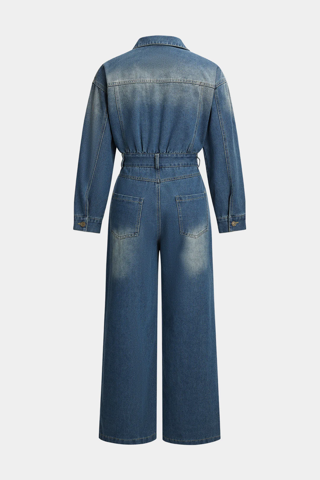 Denim Buttoned Long-Sleeve Jumpsuit