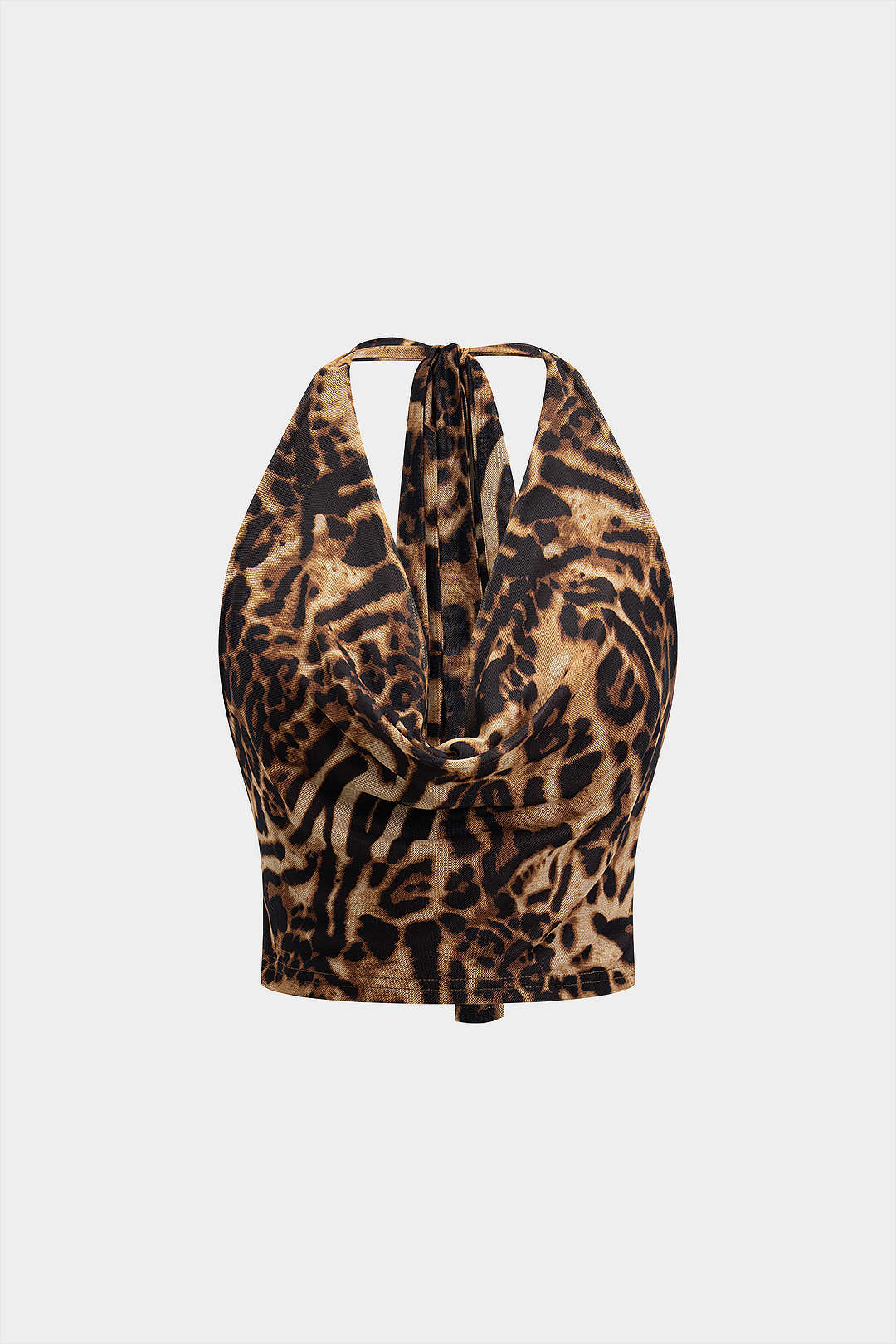 Leopard Print Mesh Backless Tie Back Cami Top