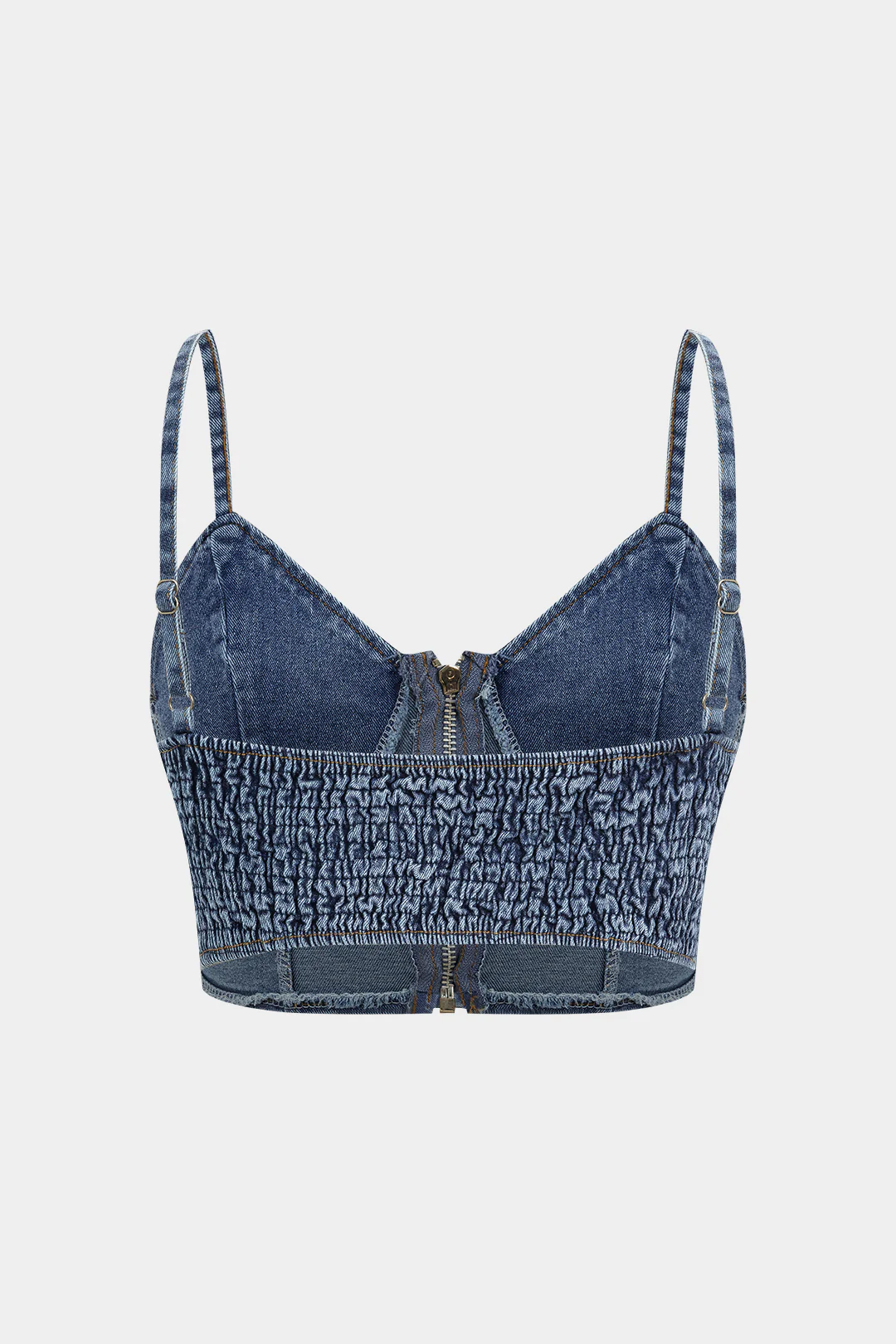 Dry Clean Denim Bustier Zipper Cami Top and Chiffon Pleated Patchwork Trousers Set