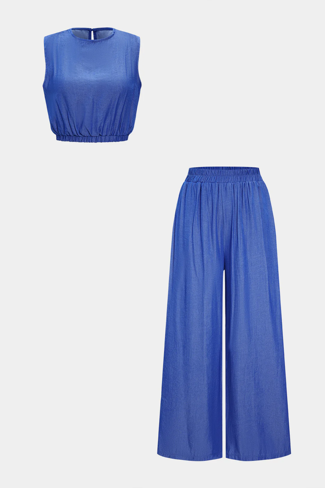 Ruched Tank Top and Shirred Waistband Trousers Combo