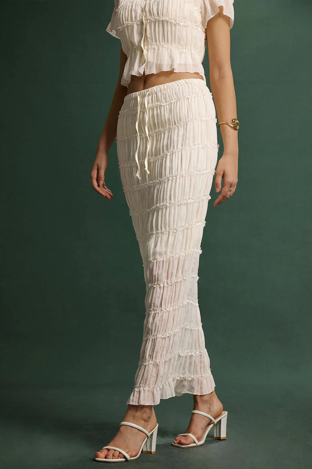 Chiffon Scallop Edge Short Sleeve Top And Tie-Up Skirt Set