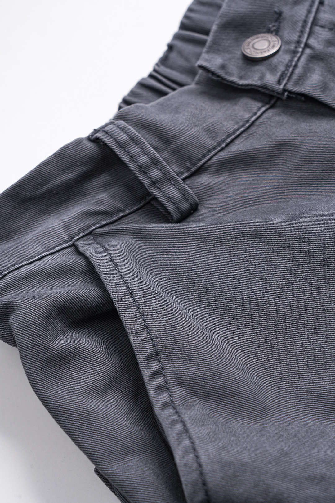 Denim Ruched Button-Pocket Wide-Leg Trousers