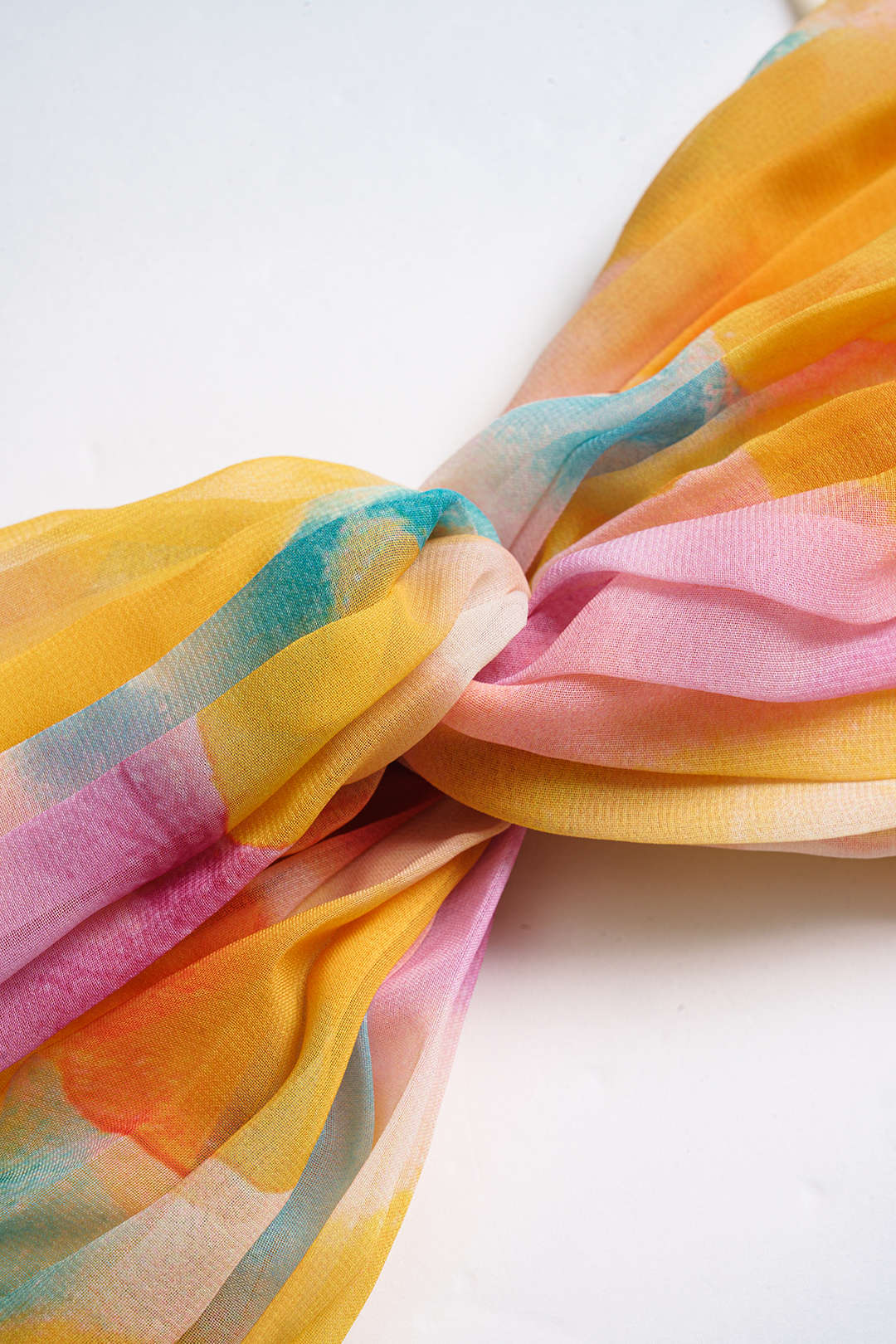 Ombre Print Chiffon Satin Pleated Halter Neck Tie-Up Cami Top