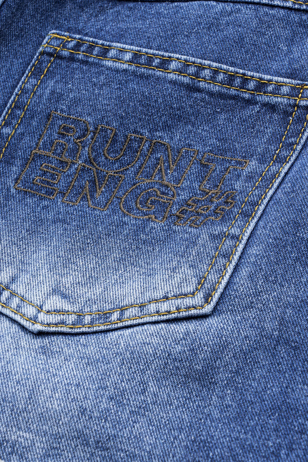 Embroidered Letter Denim Button Pocket Wide-Leg Jeans