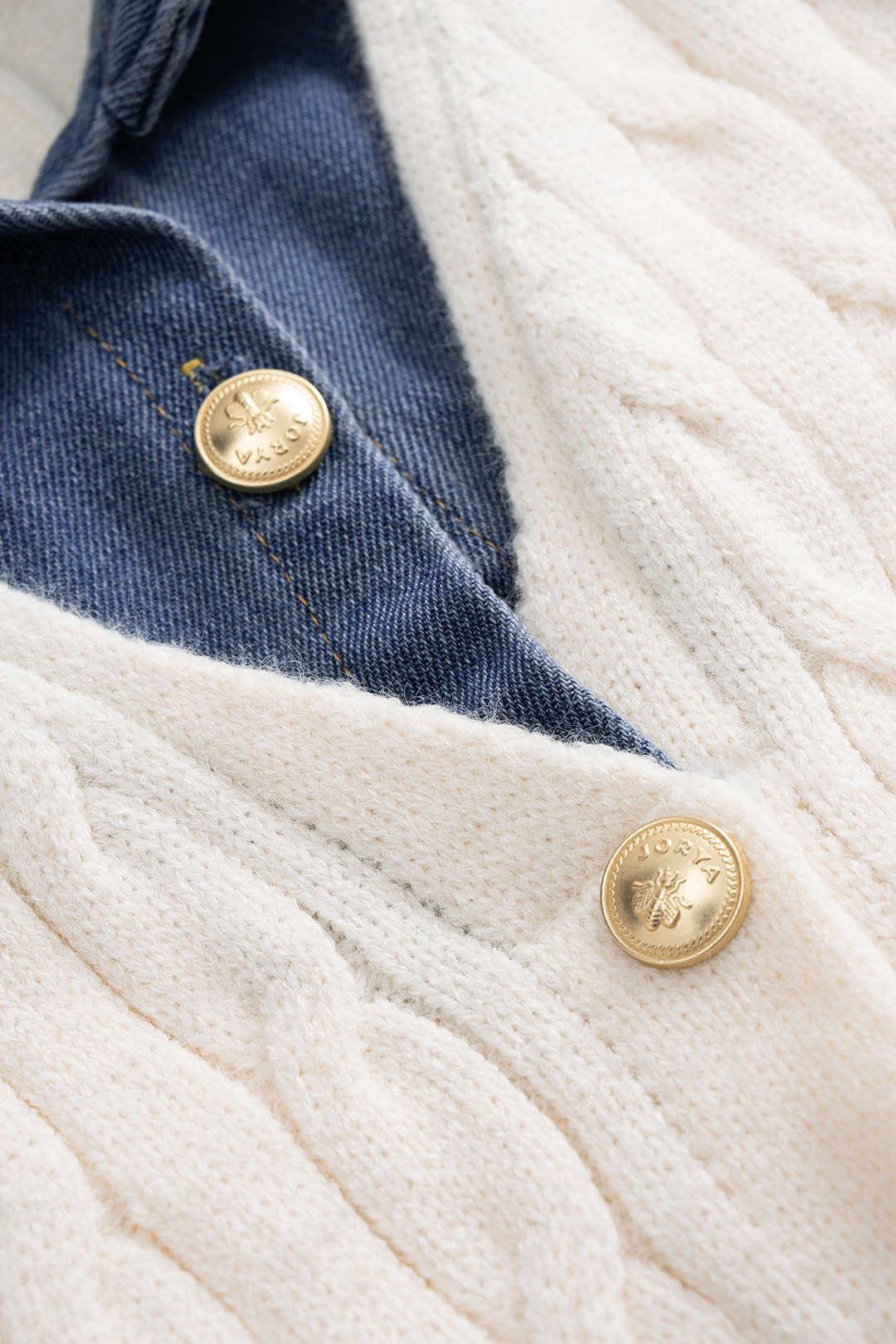 Knit Button Patchwork Long-Sleeve Top