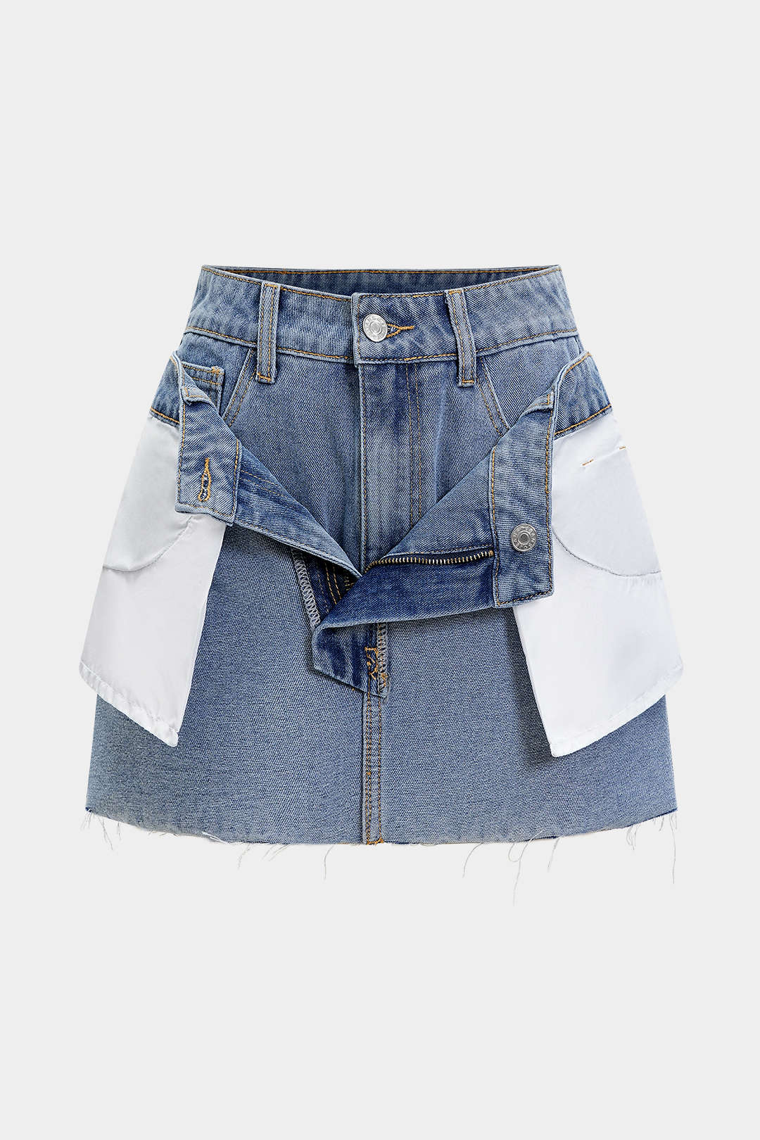 Double Waistband Denim Mini Skirt