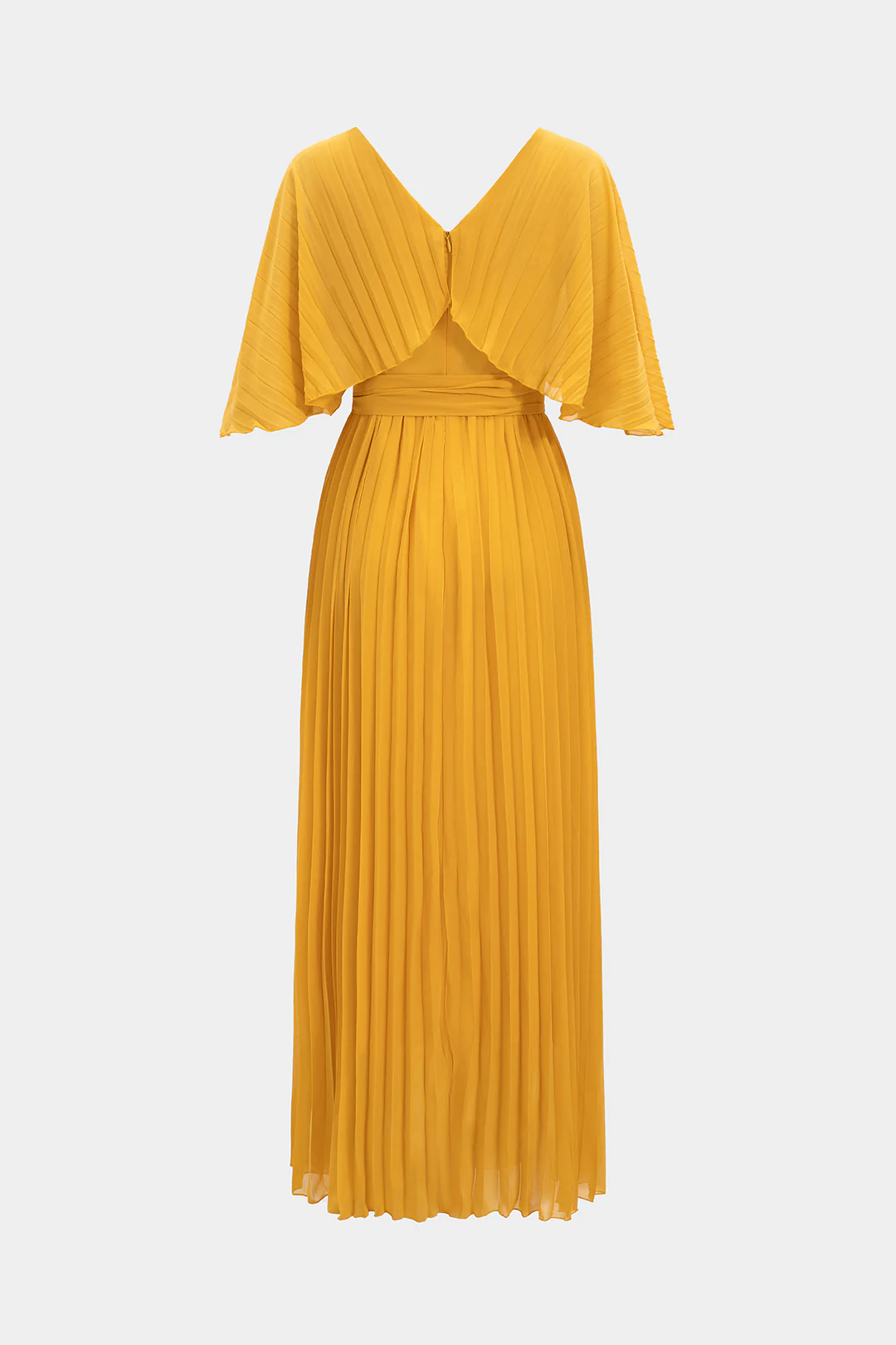 Chiffon Tie Front V-Neck Batwing Pleated Belted Short Sleeve Maxi Dress