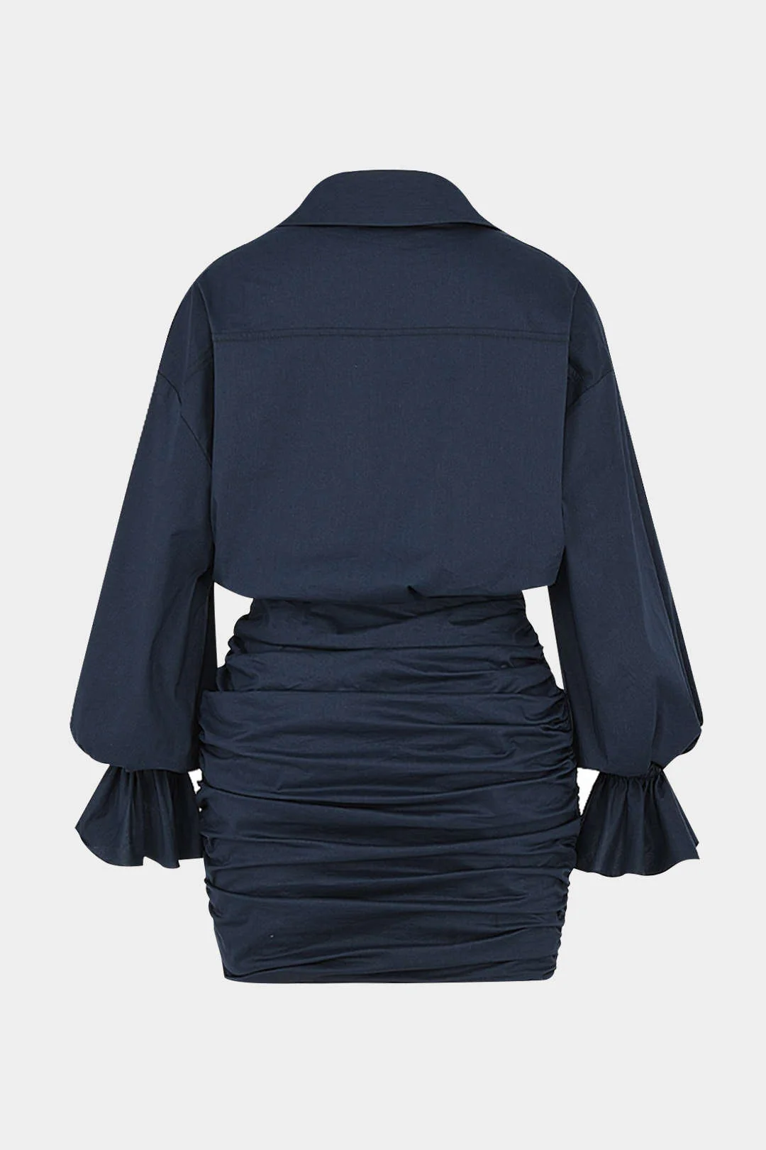 Plus Size Ruched V-Neck Drawstring Ruffle Long-Sleeve Mini Dress