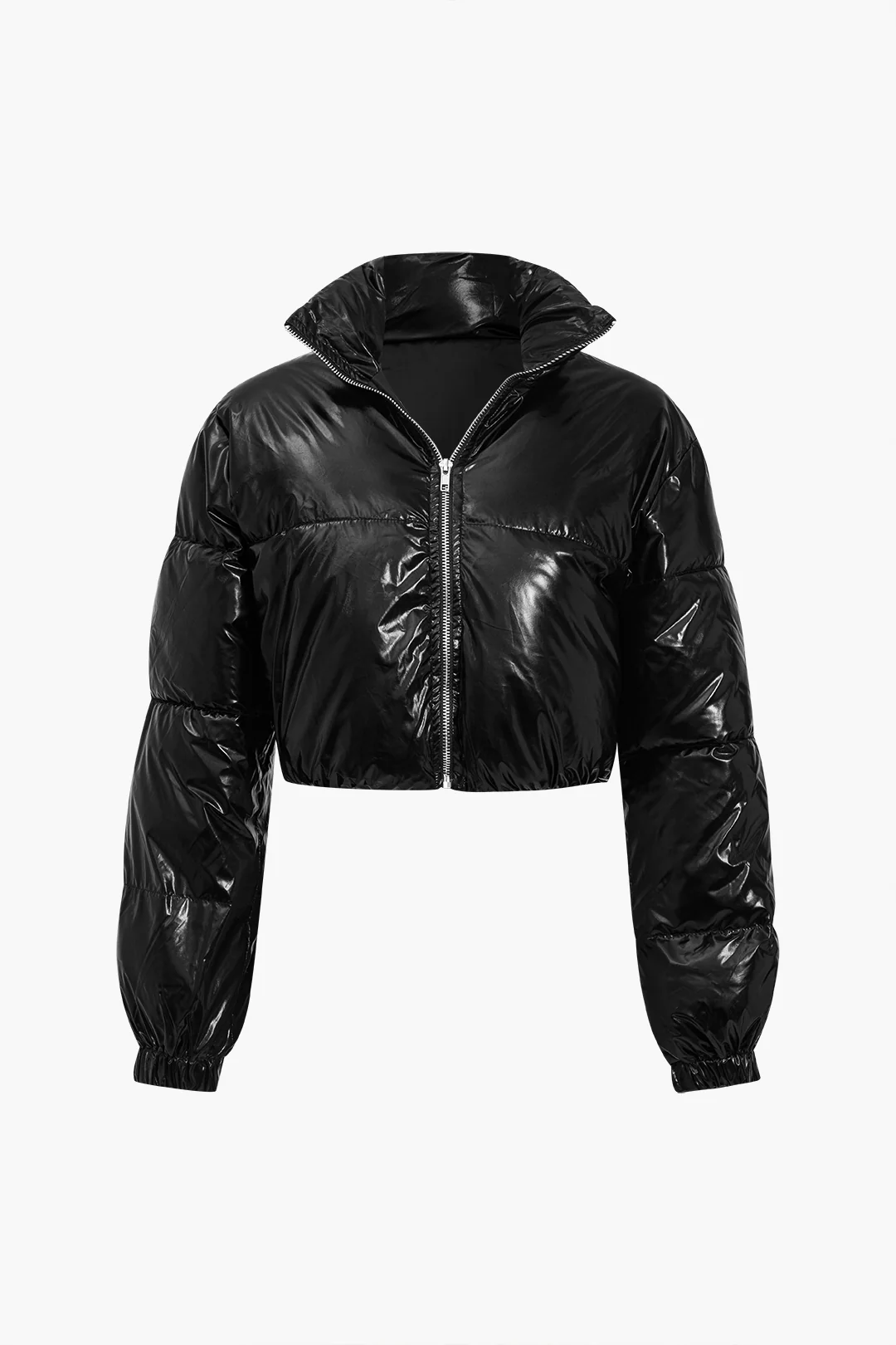 Padded Zipper Faux Leather Puffer