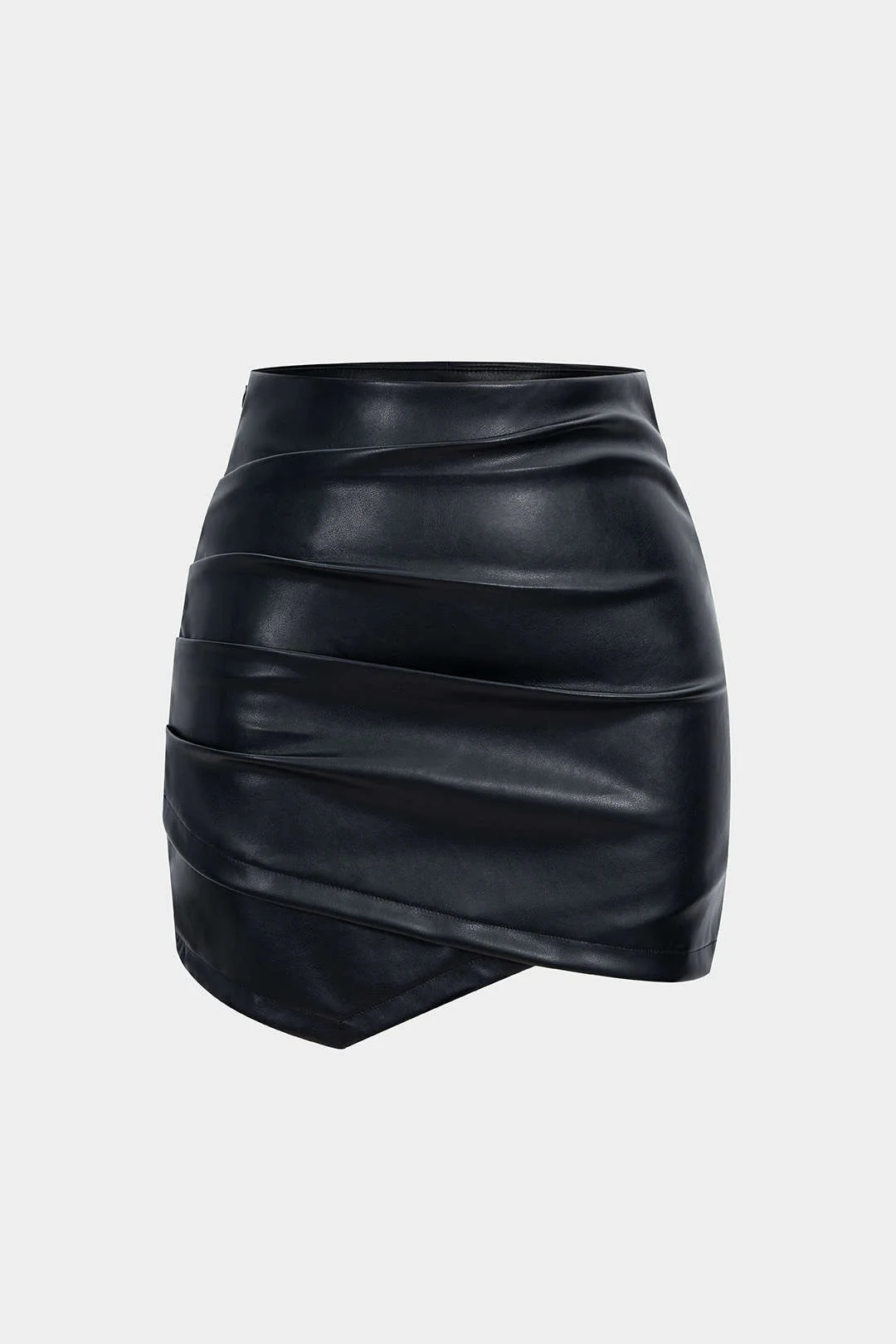 Asymmetrical Ruched Faux Leather Short Skirt