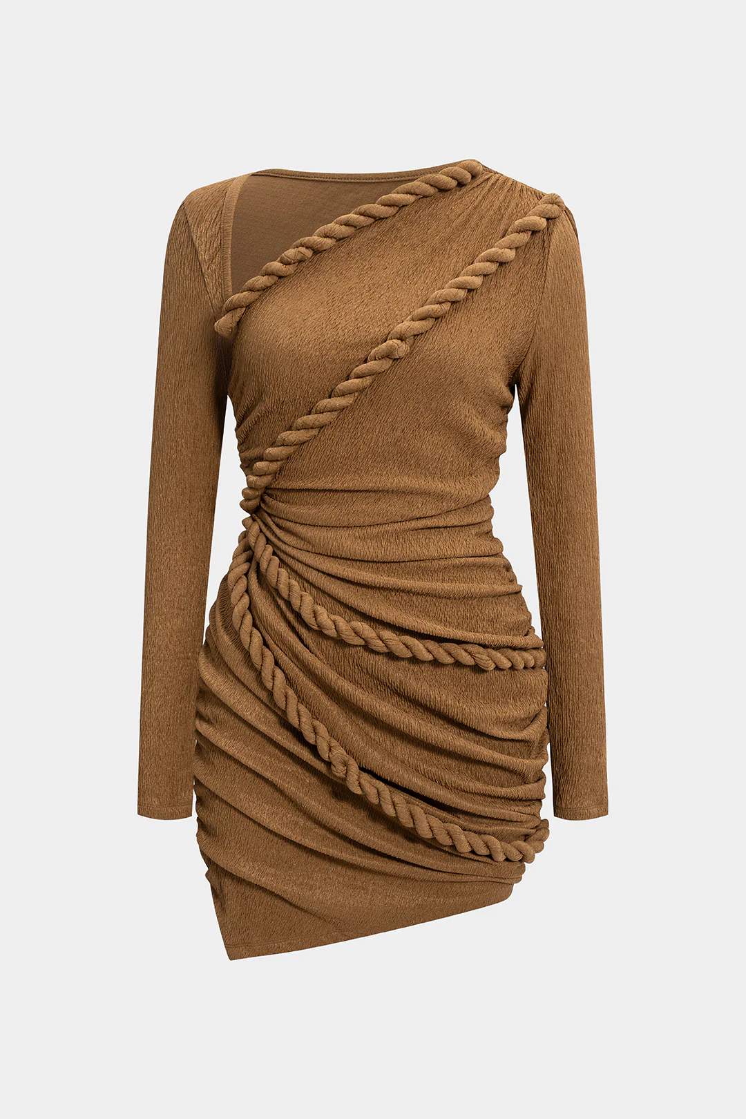 Twist Knot Ruched Asymmetrical Long Sleeve Mini Dress