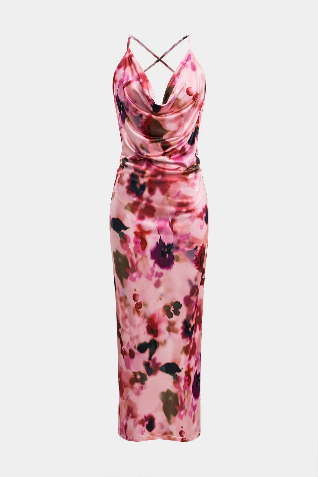 Contrast Print Backless Slip Sleeveless Maxi Dress