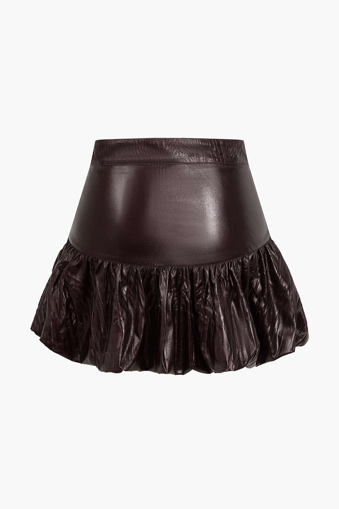 Solid Faux Leather Gathered Skirt