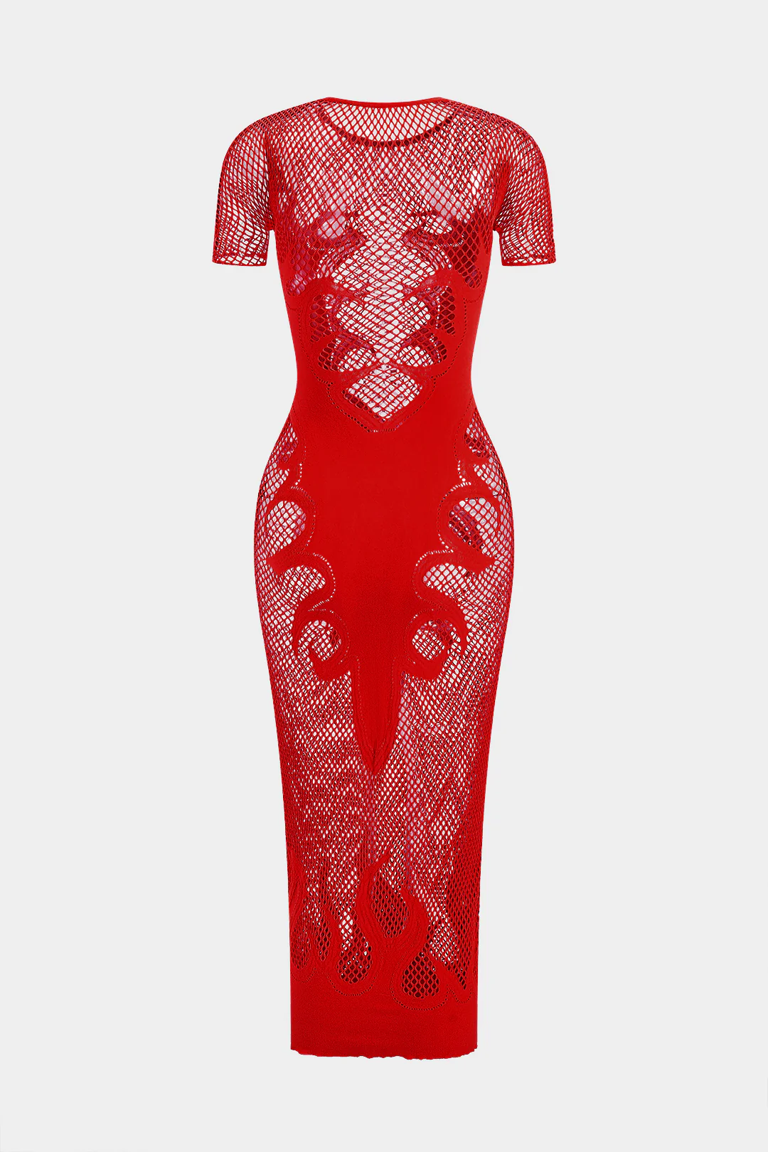 Knit Cut-Out Sheer Short-Sleeve Dress