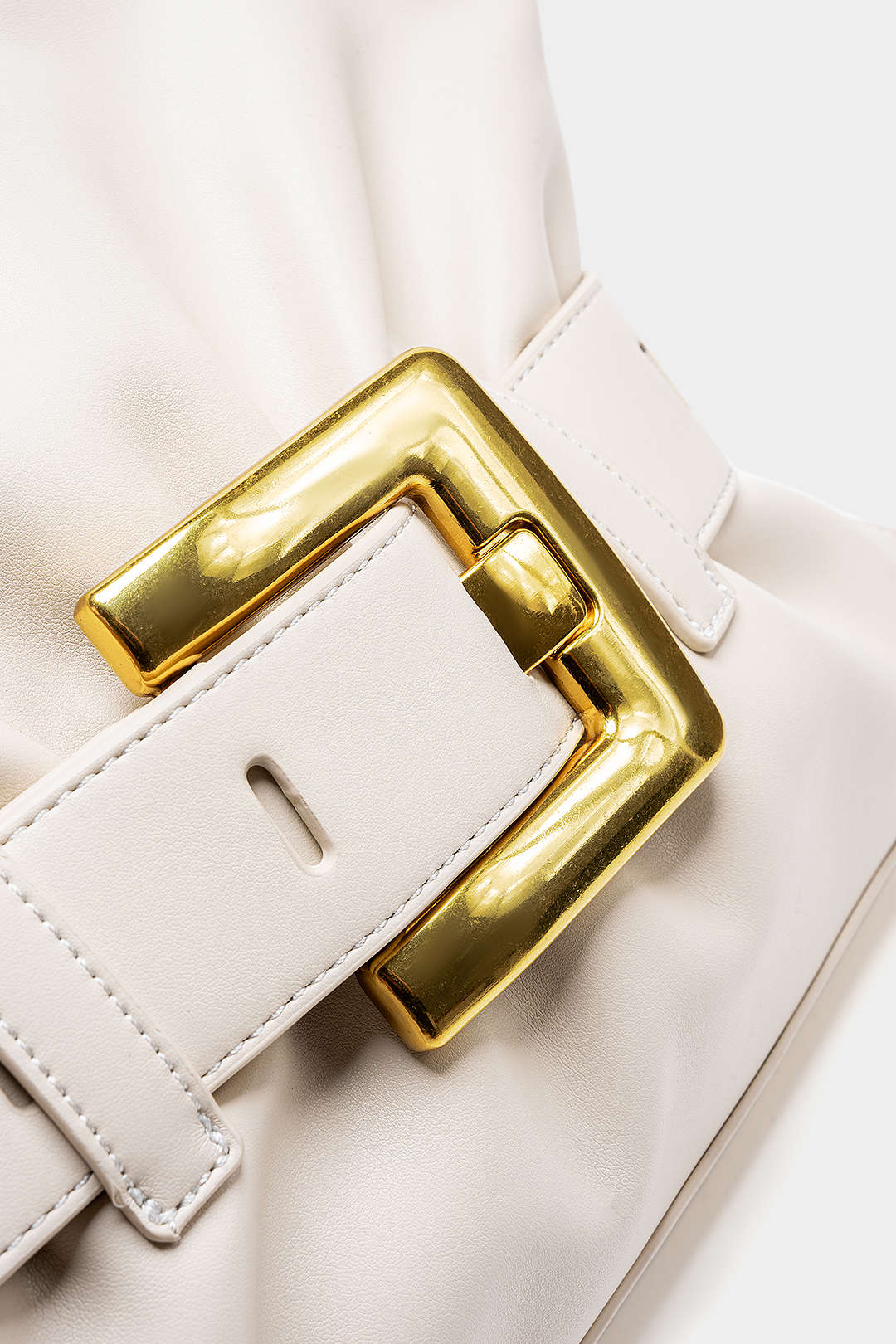 Leather Ruched Belt Buckle Tote Bag