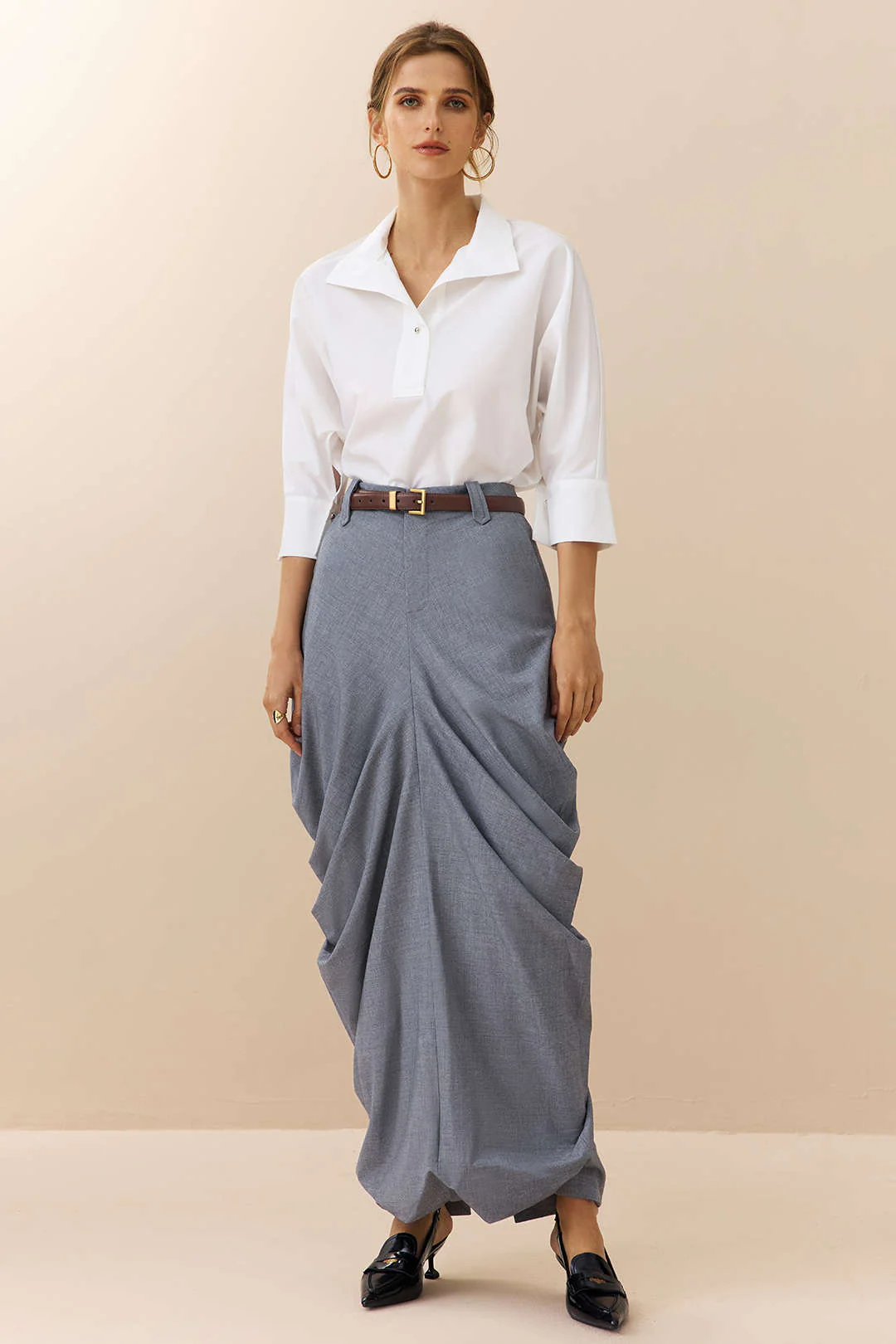 Linen Solid Ruched Skirt