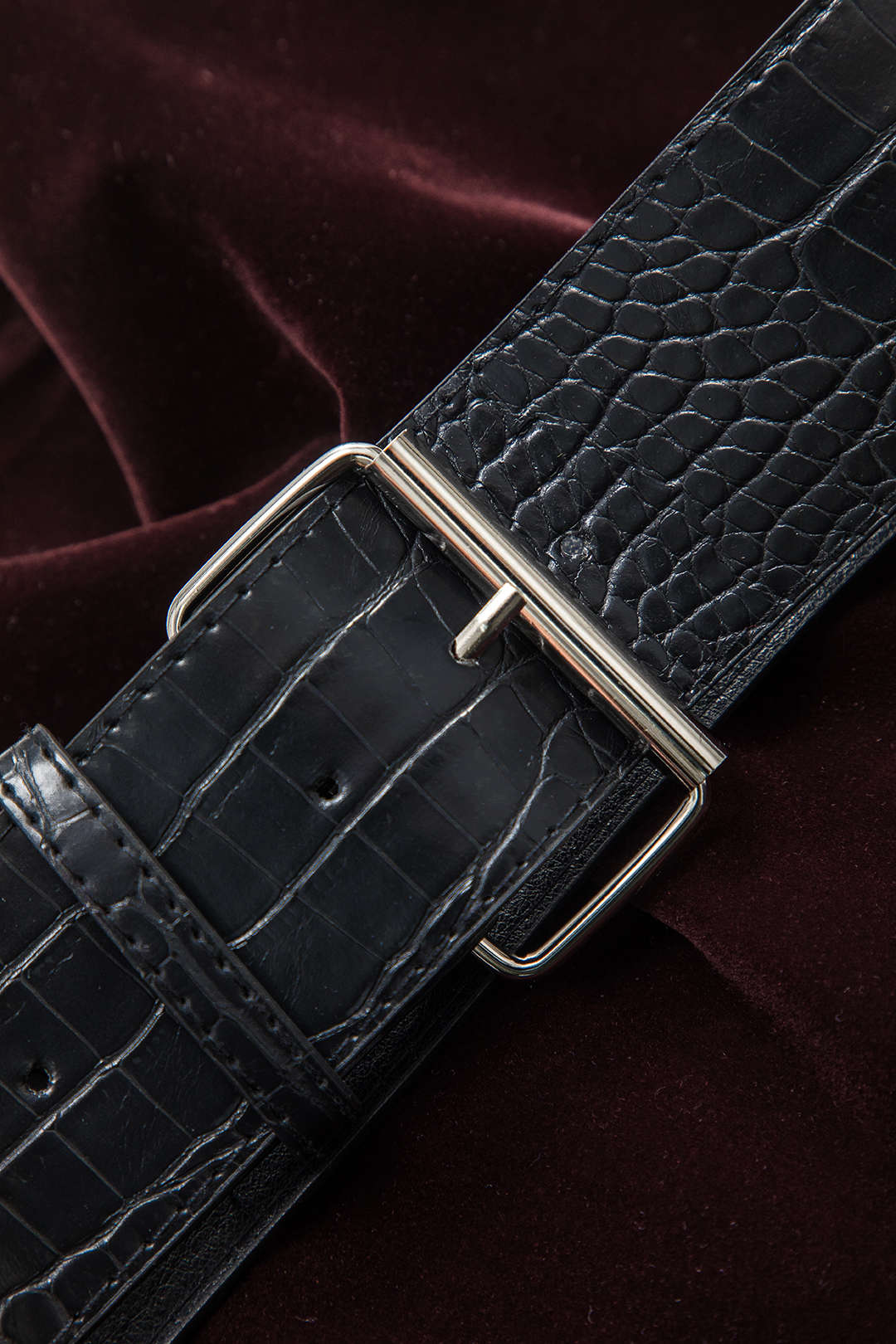 Velvet Button Long Sleeve Top and Belted Skirt Ensemble