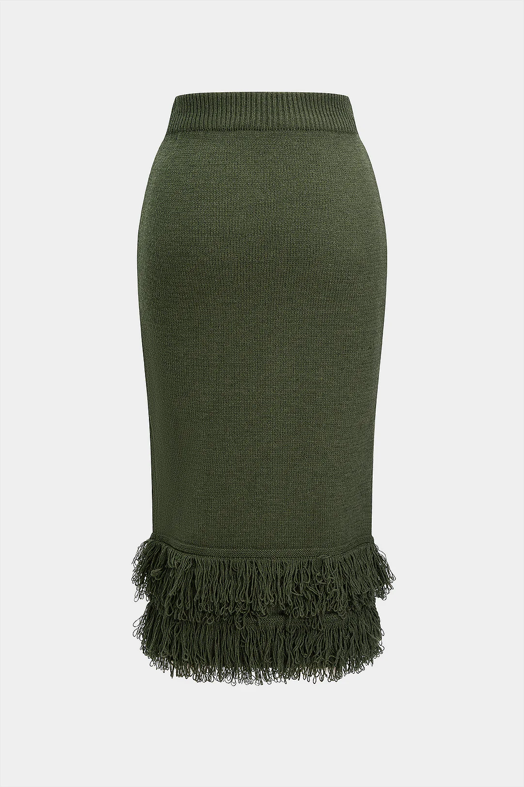 Knit High-Waisted Fringe-Trimmed Skirt