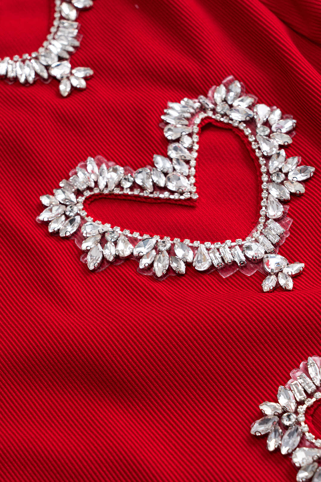 Heart Shape Rhinestone Mock Neck Long Sleeve Top And Skirt Set