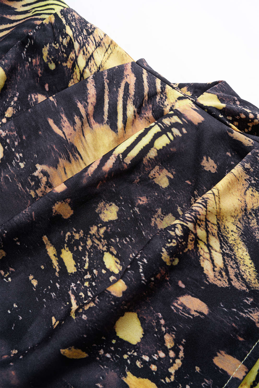 Plus Size Tropical Print Metallic Chain Asymmetrical Ruched Sleeveless Mini Dress