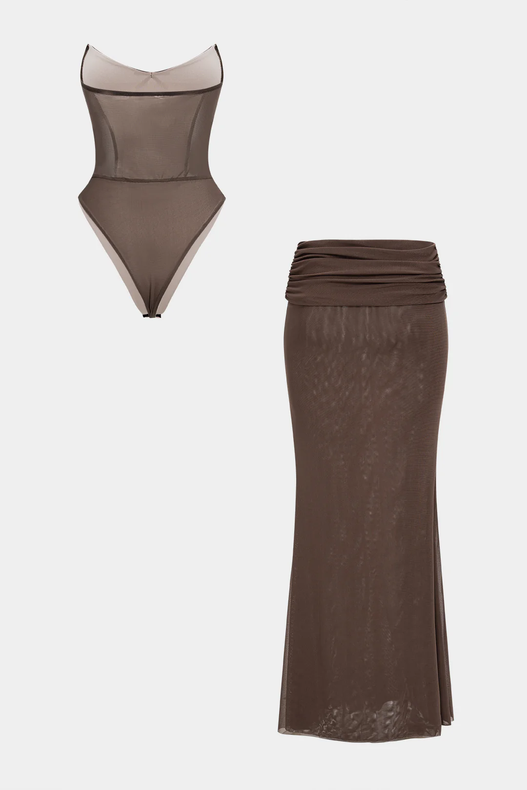 Corset Strapless Bodysuit And Ruched Low Waist Skirt Set