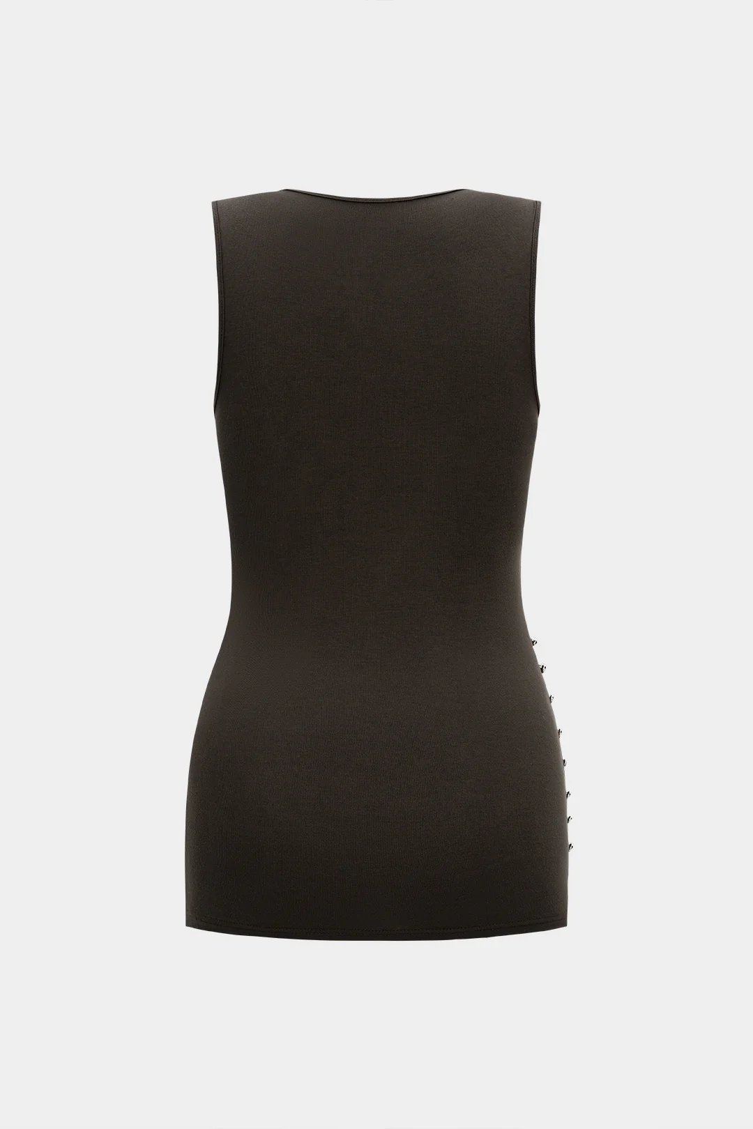 Deep V-Neck Pleated Button Tank Top