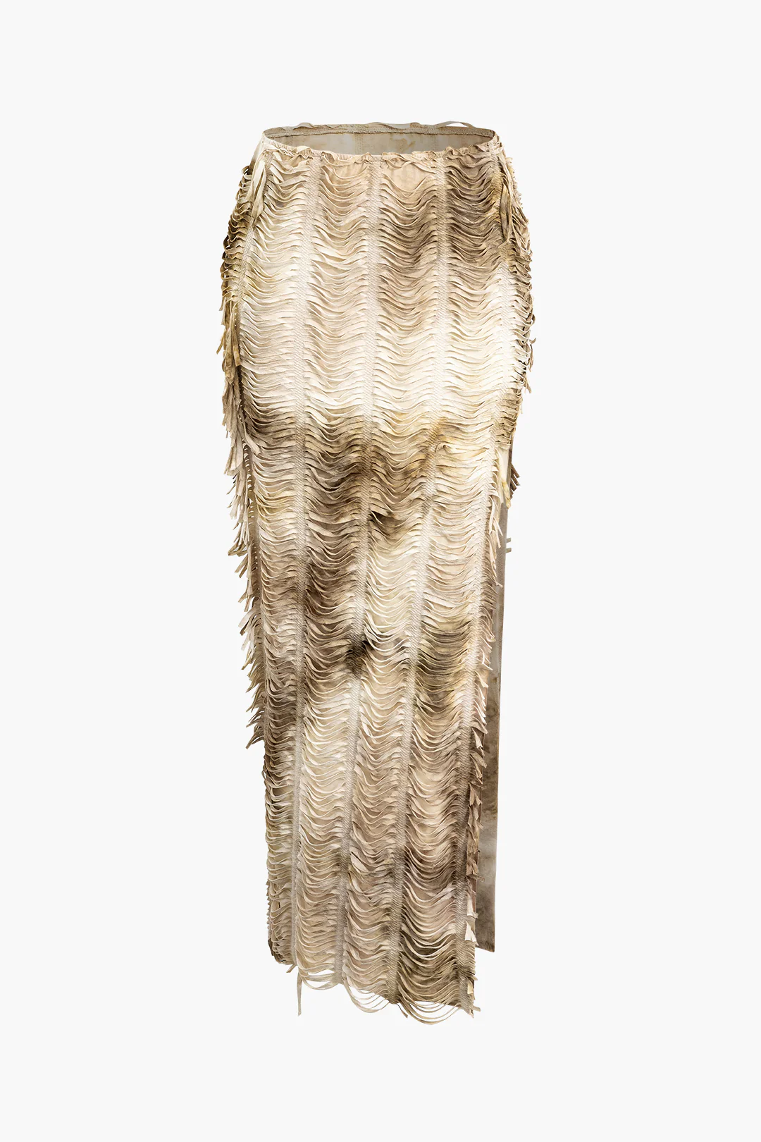 Distressed V-neck Cap Sleeve Crop Top and Slit Maxi Skirt Outfit Set