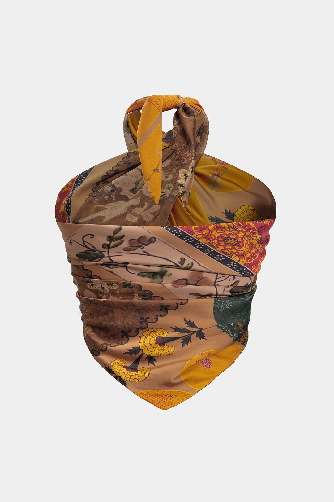 Plus Size Vintage Print Satin Tie Front Tube Top