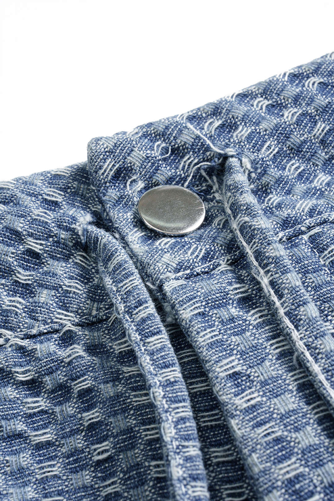 Denim Button Tie-Up Short-Sleeve Shirt And Drawstring Shorts Set