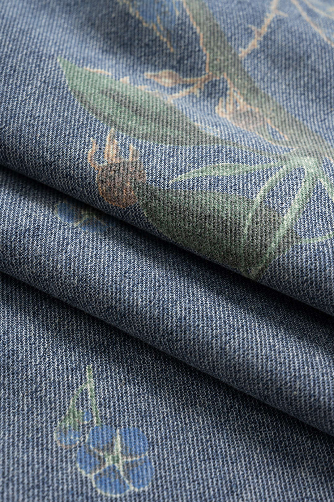 Retro Floral Print Denim Button Pocket Wide Leg Jeans