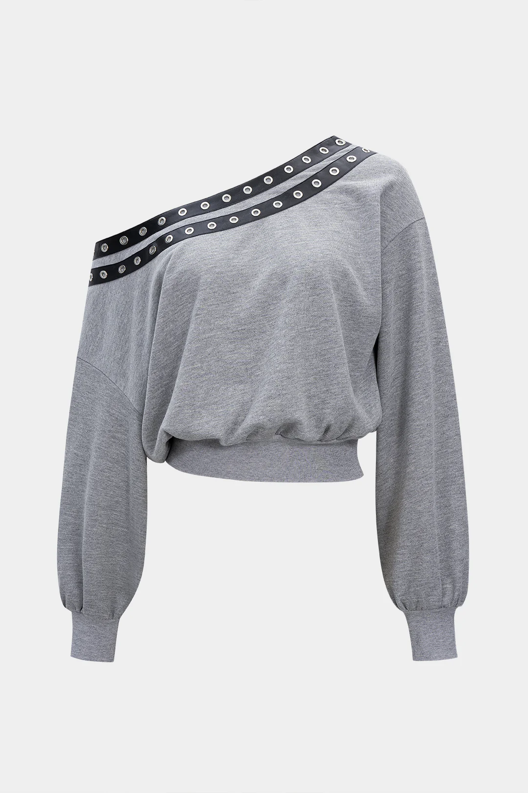 Metallic Patchwork Ruched Asymmetrical Ring Long-Sleeve Top