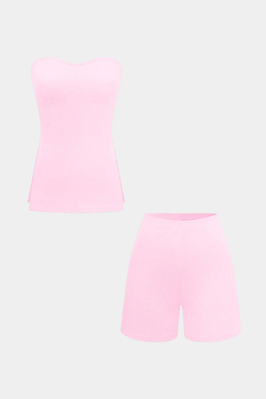 Simple Solid Knit Strapless Top and Shorts Set