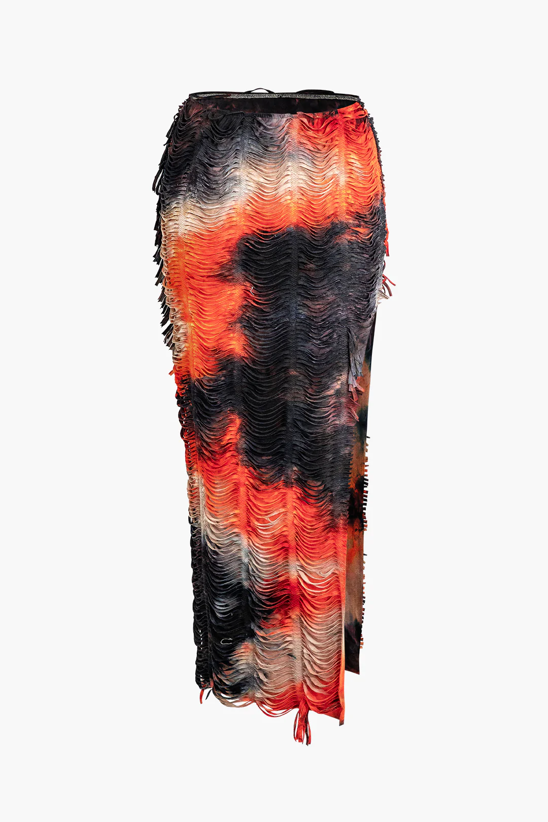 Distressed V-neck Cap Sleeve Crop Top and Slit Maxi Skirt Outfit Set