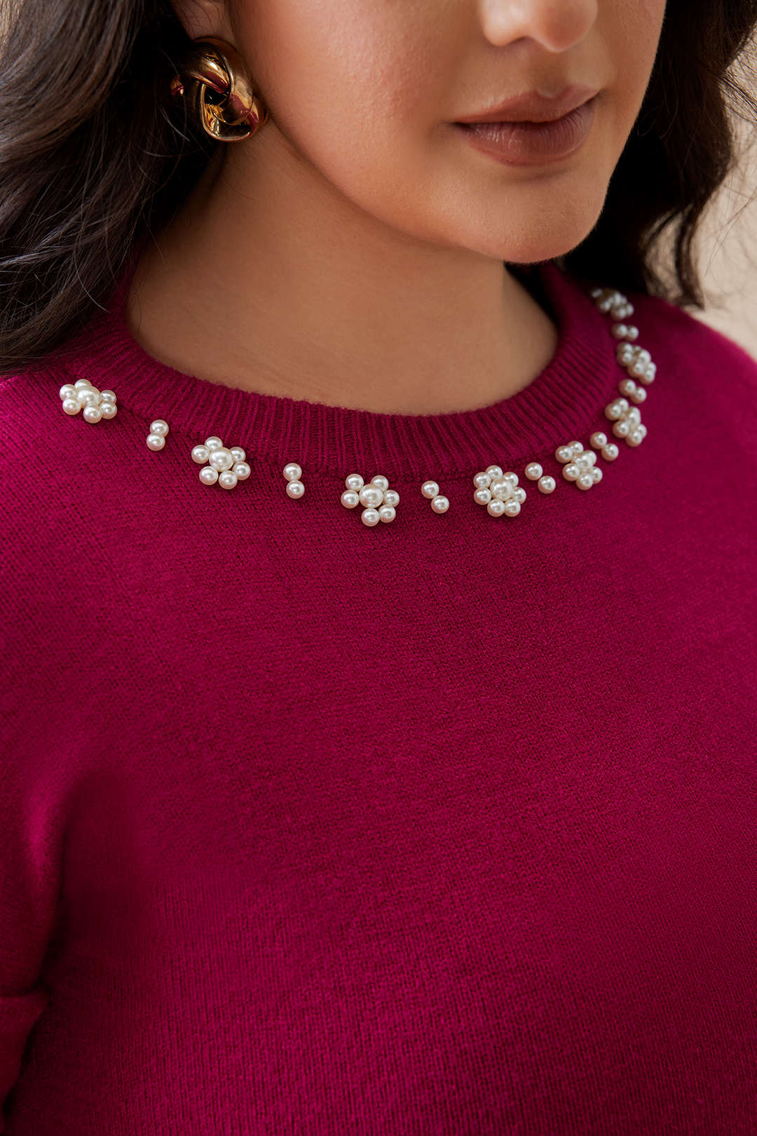 Plus Size Knitted Beaded Two-piece Set