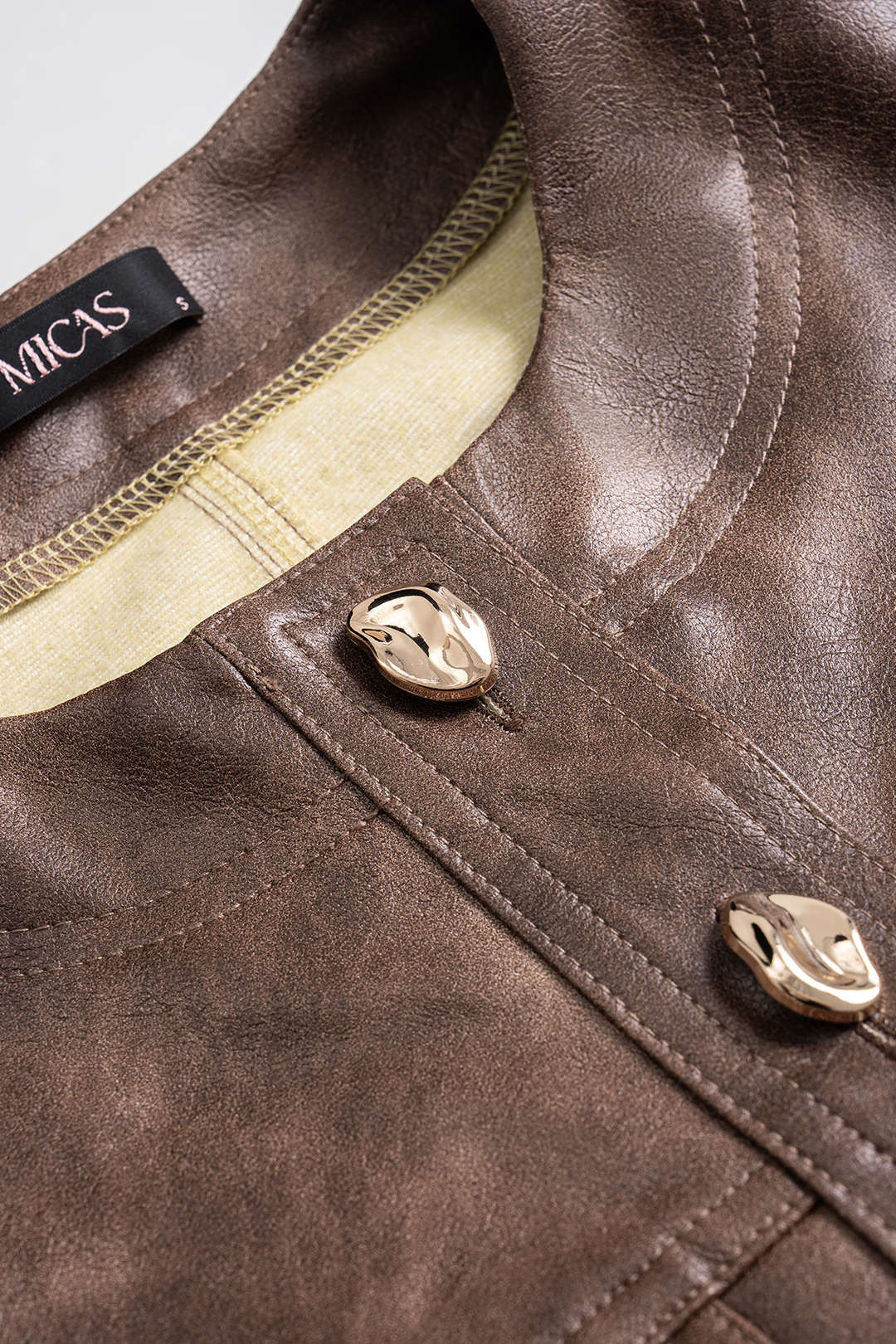 Faux Leather Button Long-Sleeve Top